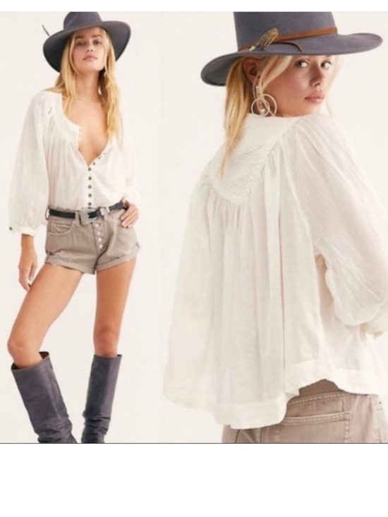 Free People Tops - Free People Cool Meadow Blouse Top sheer flowy oversized cottage peasant XS